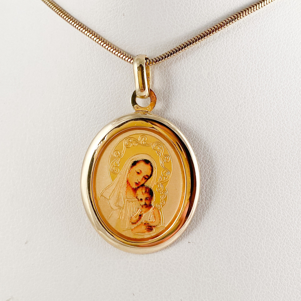 Žluté zlato přívěsek MADONKA barevná velká